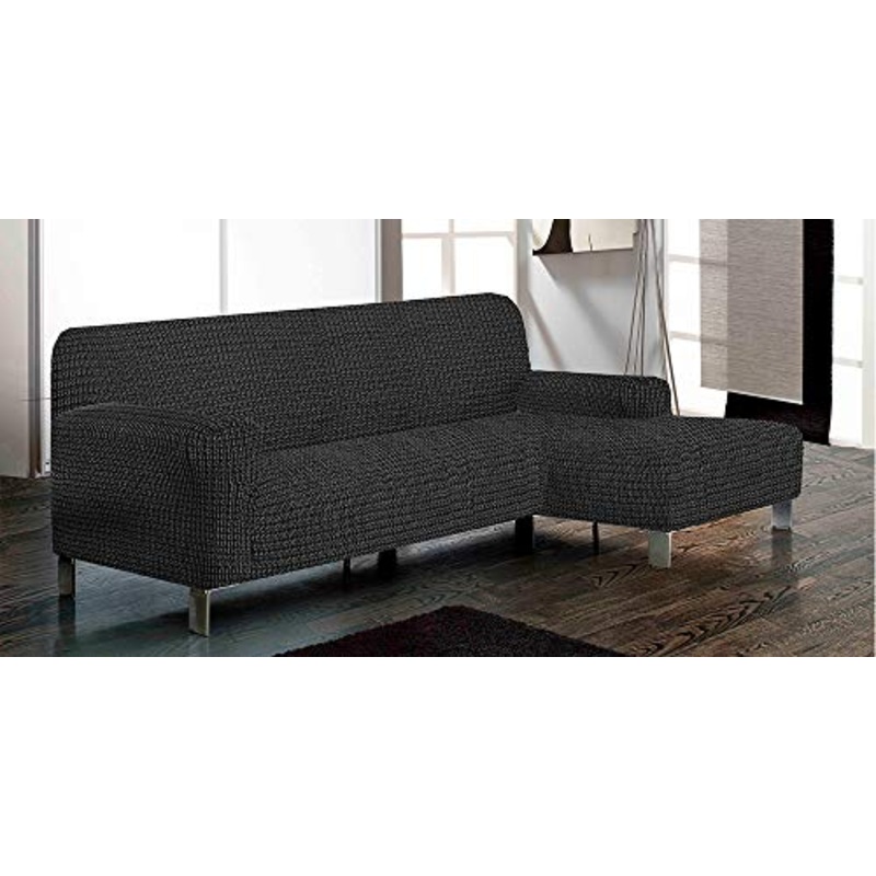 la biancheria di casa Curly copridivano bielastico (Copridivano penisola Destra (Frontale), Antracite)