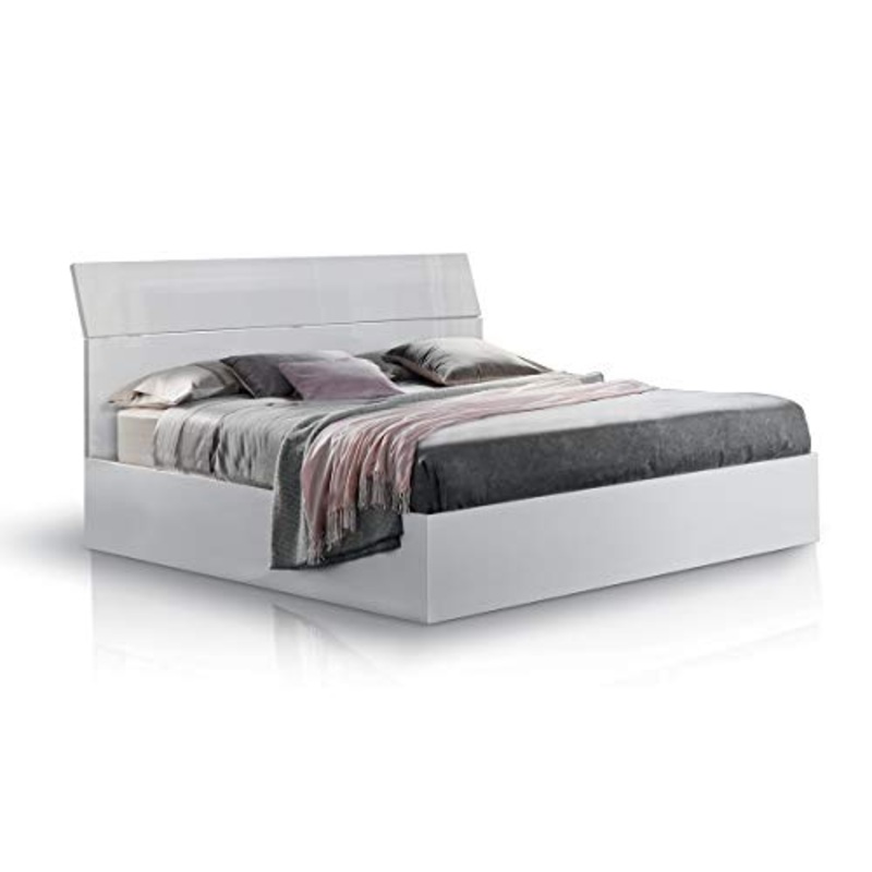 MF Struttura Letto Matrimoniale Laccato Lucido per Rete con Piedini da 160×190-200 cm, 209 x 166 x 102 cm (Bianco)