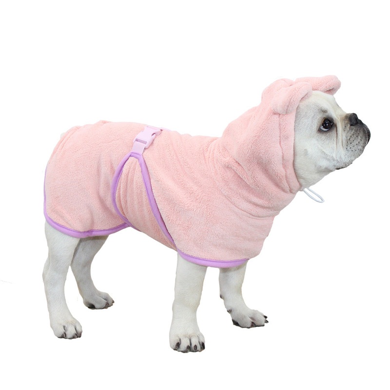 Pink Hooded Dog Bathrobe – Super Absorbent, Adjustable Fit, Cozy Pet Towel (Size : L)