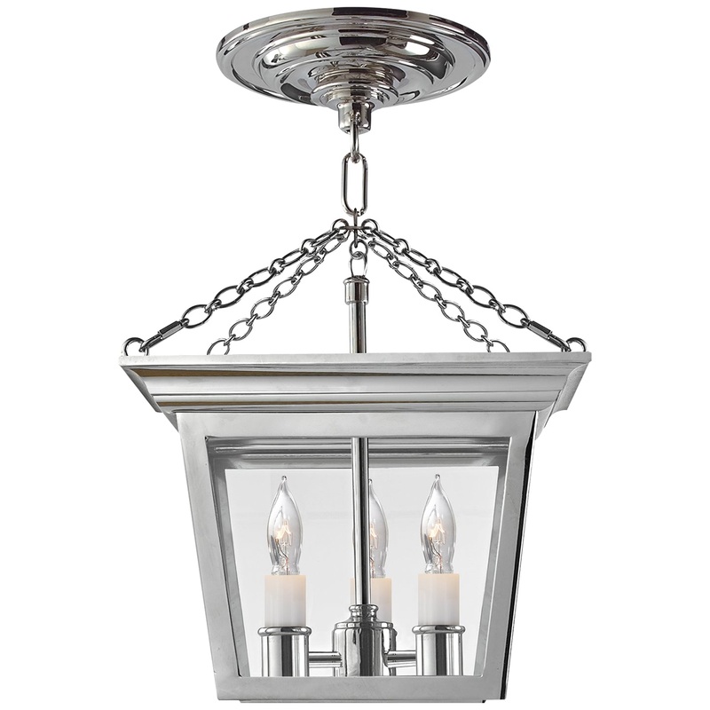 Three Light Semi-Flush Mount from the Semi Flush Cornice Collection in Polished Nickel Finish by Visual Comfort Signature