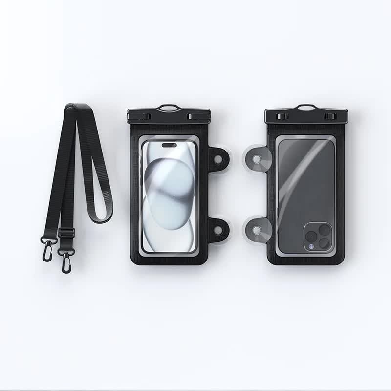 Black 2-Pack Universal IPX8 Waterproof Phone Pouch with Lanyard – Touch Sensitive Case for Swimming & Outdoor Sports