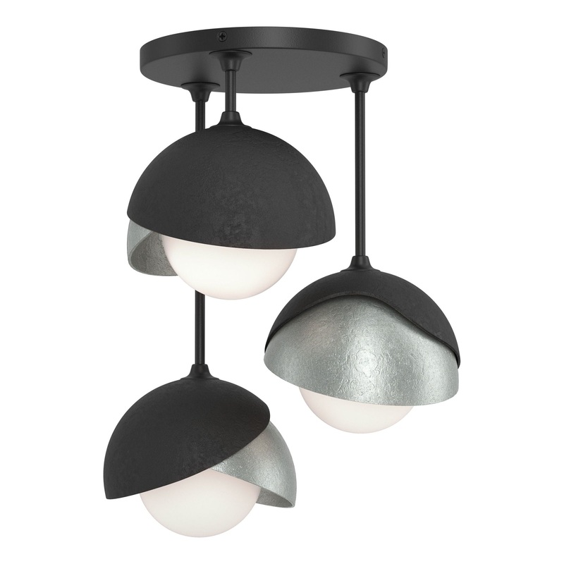 Brooklyn 3-Light Double Shade Semi-Flush Black Vintage Platinum