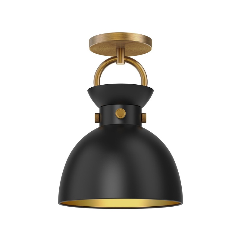 One Light Semi-Flush Mount from the Waldo Collection in Aged Gold|Aged Gold/Matte Black|Matte Black/Aged Gold Finish by Alora