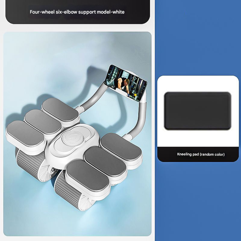 White Six-Elbow Four-Wheel Automatic Rebound Abdominal Wheel – Home Fitness Equipment for Toning Abs and Building Core Strength