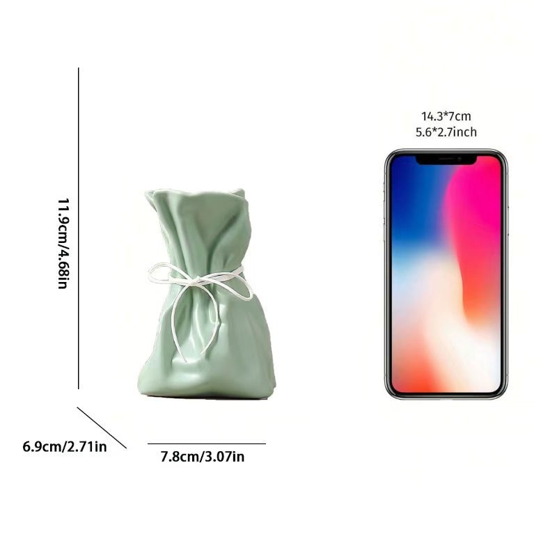 Green And White Chic Money Bag Inspired Vase – Modern Resin Decorative Flower Holder & Tabletop Accent(Use the mobile phone as a reference for size)