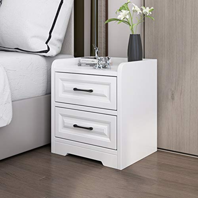 JKGHK Comodino, Tavolino Laterale, Tavolini da Salotto, Armadietto per Archivio, Armadietto per Comodini da Ufficio,Bianca,Double Drawer