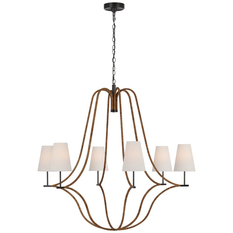 LED Chandelier from the Biscayne Collection in Bronze And Natural Rattan Finish by Visual Comfort Signature