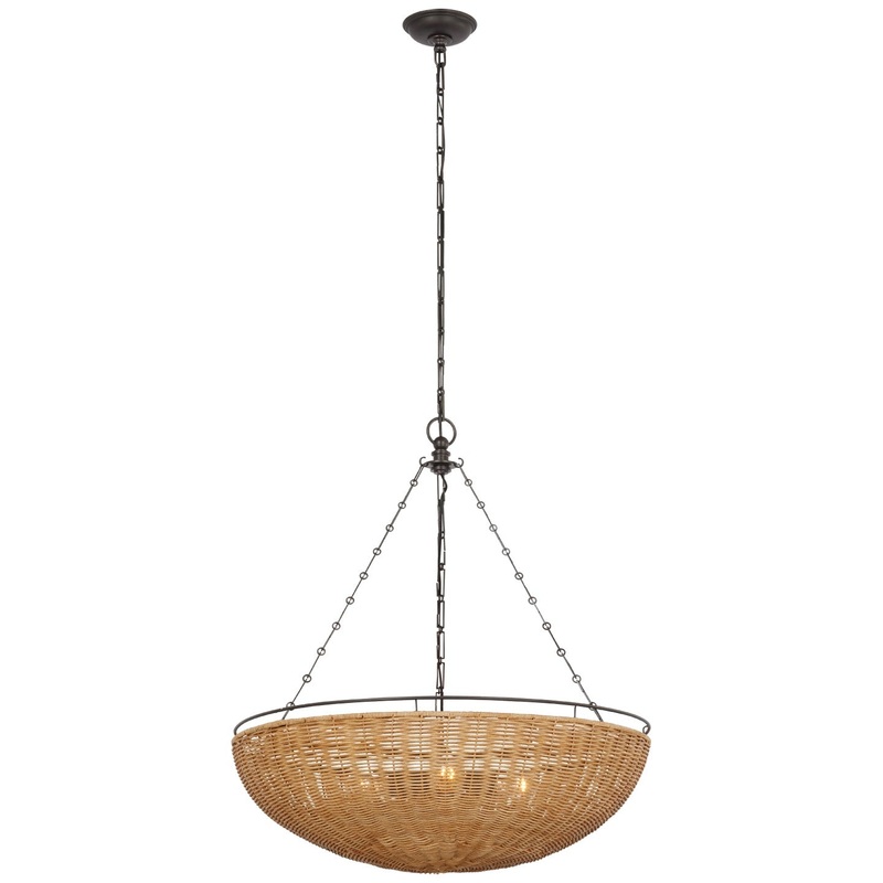 LED Chandelier from the Clovis Collection in Aged Iron And Natural Wicker Finish by Visual Comfort Signature
