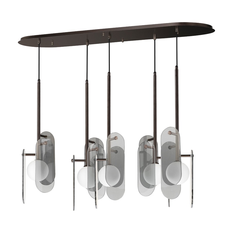 Megalith 5-Light LED Pendant Brushed Bronze Mirror Smoke Glass