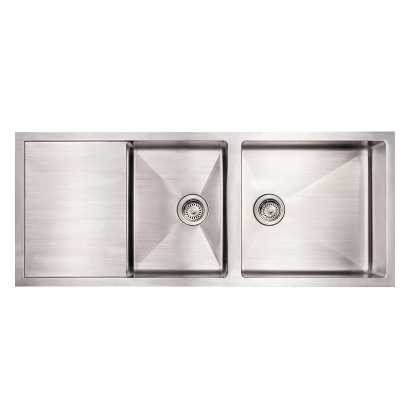 Noah’s Collection Brushed Stainless Steel Commercial Double Bowl Reversible Undermount Sink with an Integral Drain Board