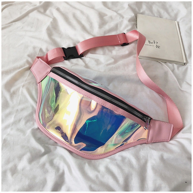 Pink Transparent Waist Bag – Shiny Laser Waist Bag Crossbody Bag