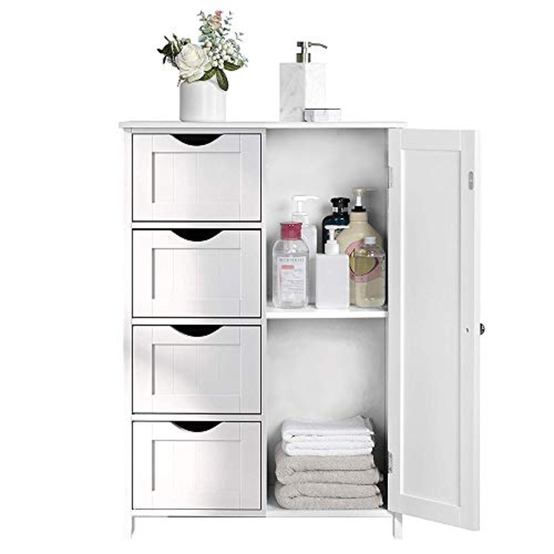 YIFAA Armadietto Autoportante da Bagno, Mobiletto in Legno con 4 Cassetti e UnAnta, per Cucina/Soggiorno/Angolo/corridoio (Bianco, 60x30x80cm)