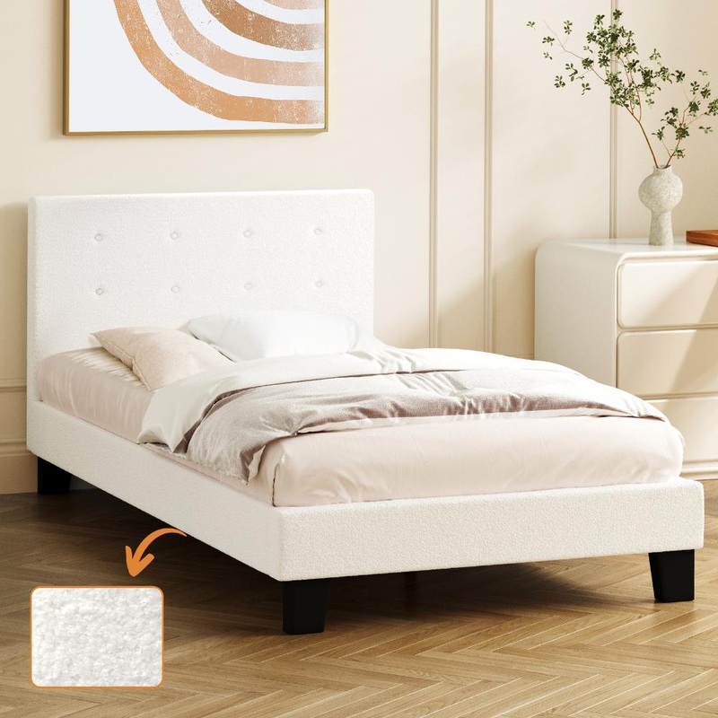 Bed Frame King Single White Boucle