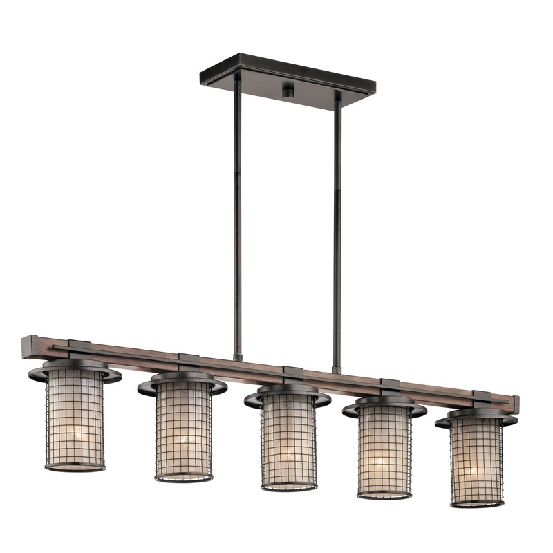 Five Light Linear Chandelier from the Ahrendale Collection in Anvil Iron Finish by Kichler