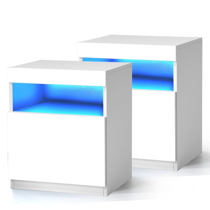 Oikiture Bedside Tables Set of 2 LED Nightstand White