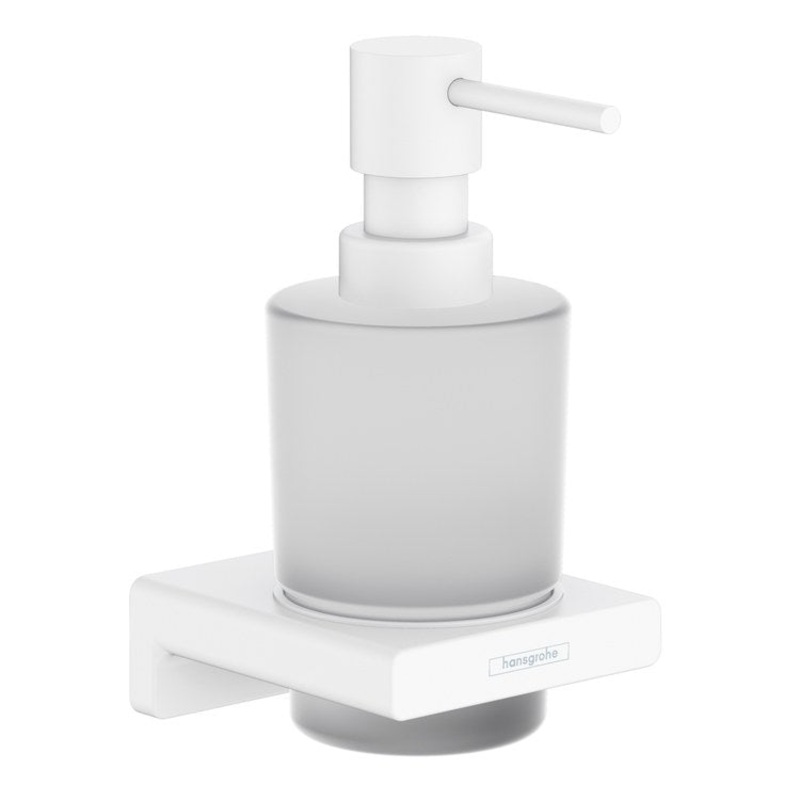 Soap Dispenser AddStoris Matte White Wall Mount Glass Metal Pump 6.75 Fluid Ounces