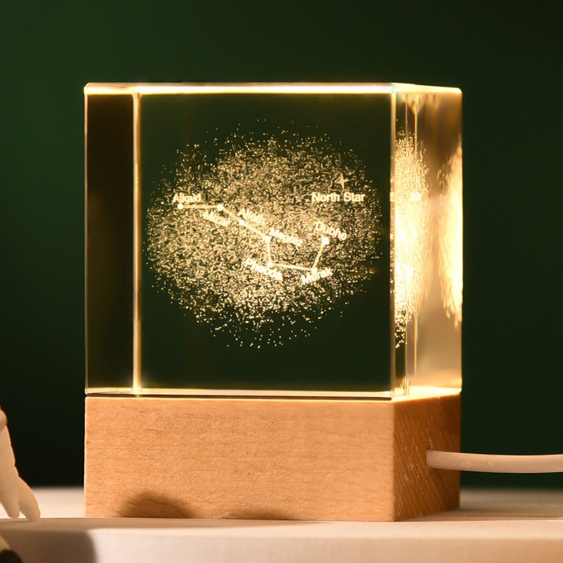 The Big Dipper Luminous 3D Crystal Cube Night Light – Laser Engraved Artwork with Solid Wood Base