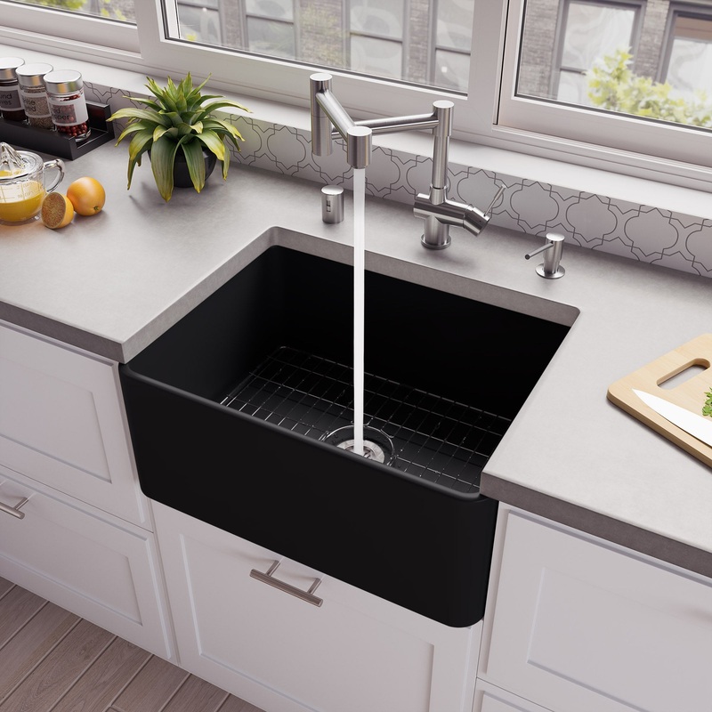 Black Matte Smooth Apron 24″ x 18″ Single Bowl Fireclay Farm Sink