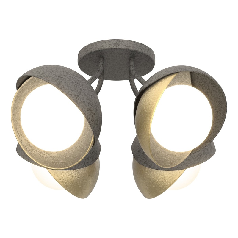 Brooklyn 4-Light Double Shade Semi-Flush Natural Iron Modern Brass