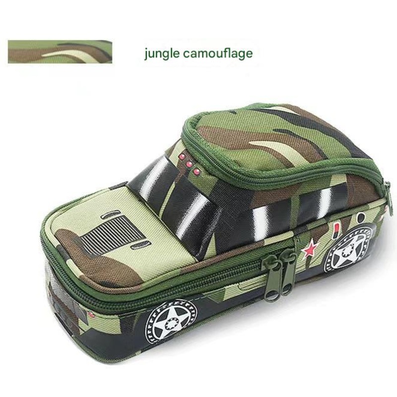 Camouflage Car Shaped Pencil Case – Large Capacity Stationery Organizer Pouch (Jungle camouflage)