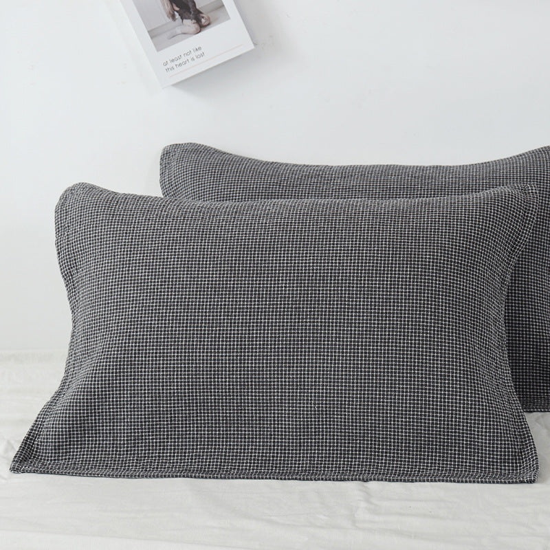Grey Breathable 4-Layer Cotton Gauze Pillow Towel Pair – Japanese Style Grid (52x75cm)