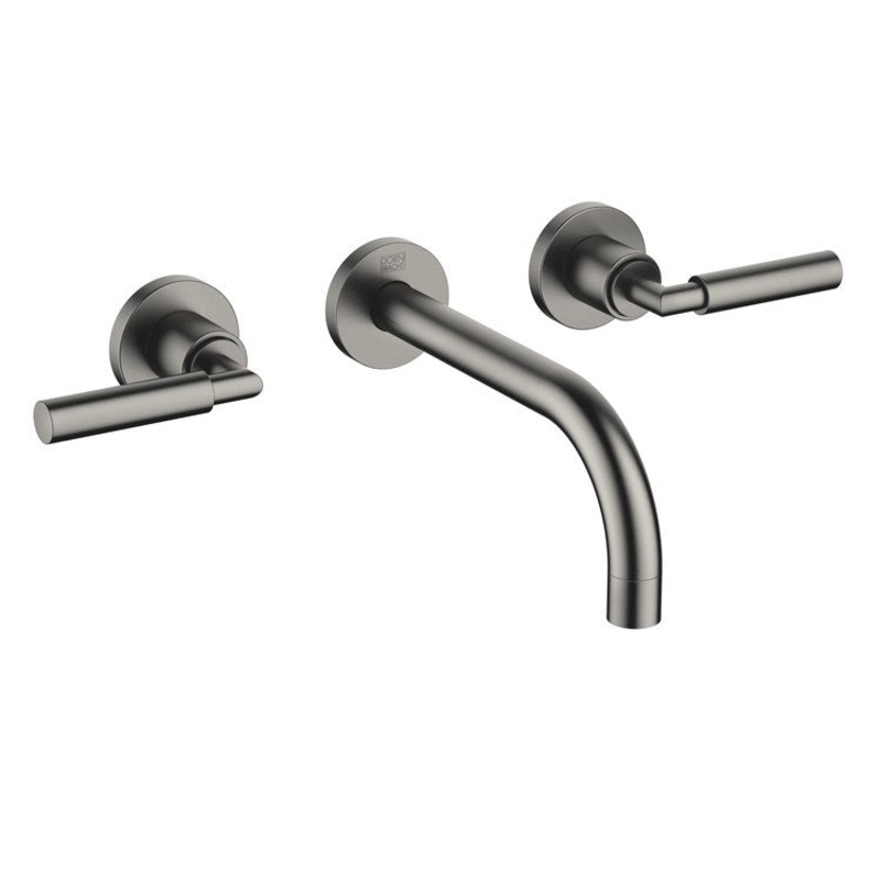 Lavatory Faucet TARA Wall Mount Mixer 2 Lever ADA WaterSense Brushed Dark Platinum 1.2 Gallons per Minute Less Drain 3 Hole