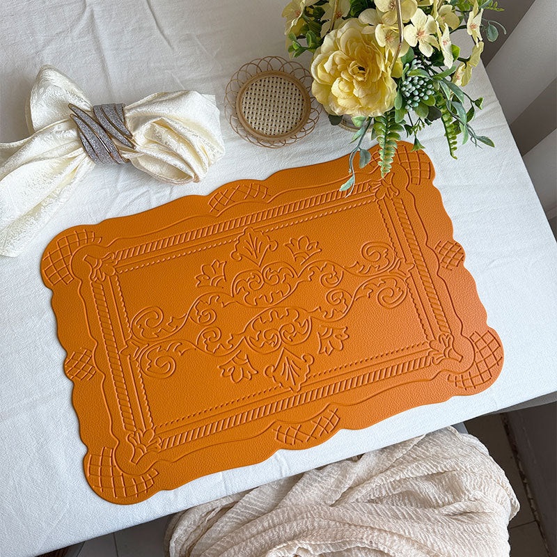 4 pcs Decorative Faux Leather Placemats – Unique Shape, Beautiful Packaging (Yellow)