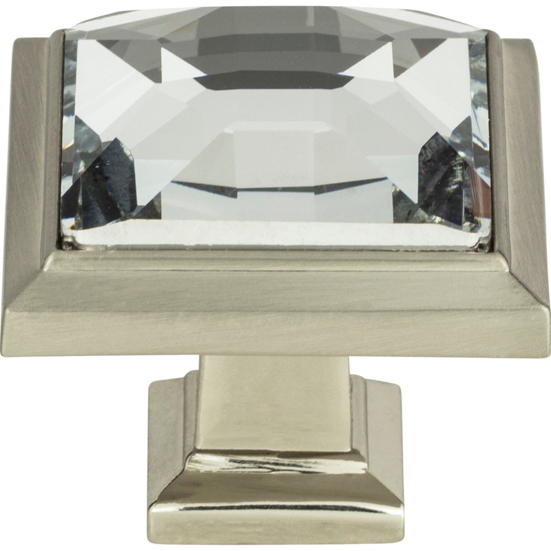 Atlas Homewares Legacy Crystal Square Knob 1 5/16 Inch Brushed Nickel