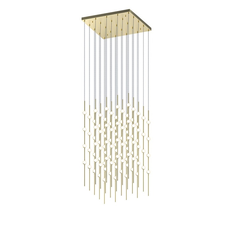Constellation Cosmic Cube 20″ LED Pendant Satin Brass with White Optical Acrylic 3000K 10′ Adjustable Cord