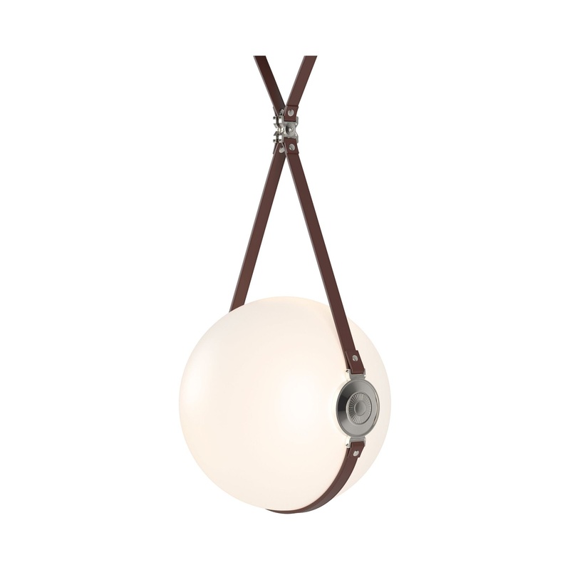 Derby Large LED Pendant Black Polished Nickel with British Brown Leather Non-Branded Plate