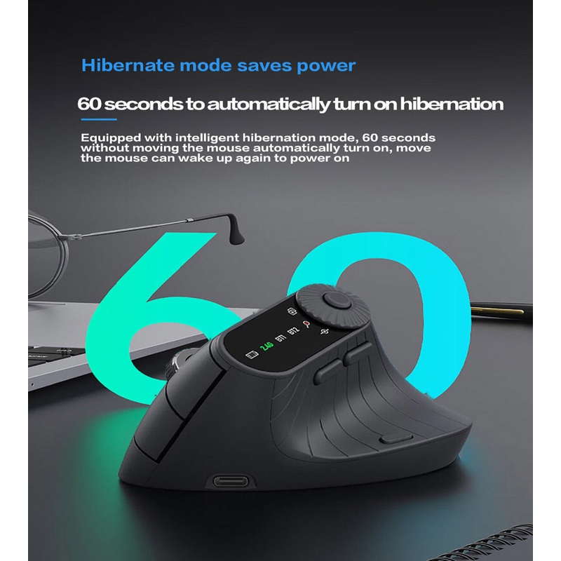 Ergonomic Vertical Mouse – 2.4G/Bluetooth Multi-Mode, LED Display, 57-Degree Angle, & 400mAh Battery(Beige)