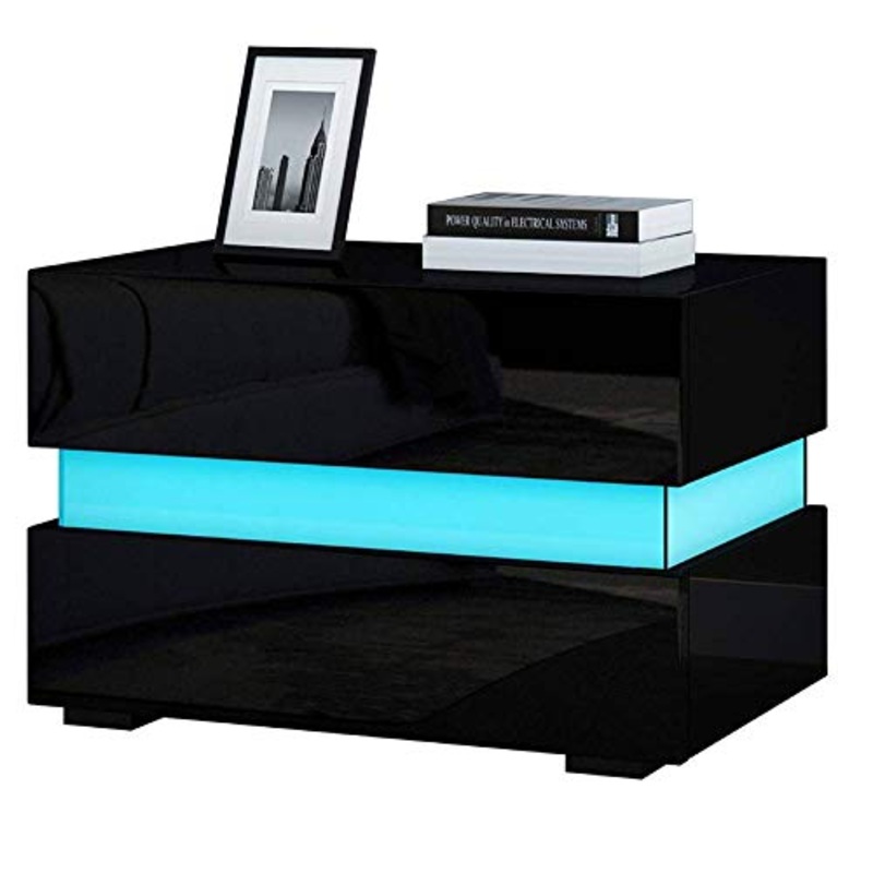 GOTOTO – Comodino a LED con 2 cassetti, tavolino da Divano, Stile Moderno, in Legno, unit portaoggetti per Camera da Letto, Soggiorno, Ufficio, Alta lucentezza