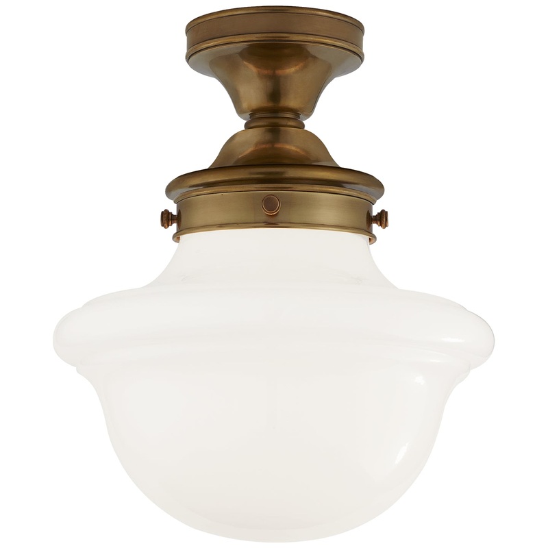 One Light Flush Mount from the Edmond Collection in Hand-Rubbed Antique Brass Finish by Visual Comfort Signature
