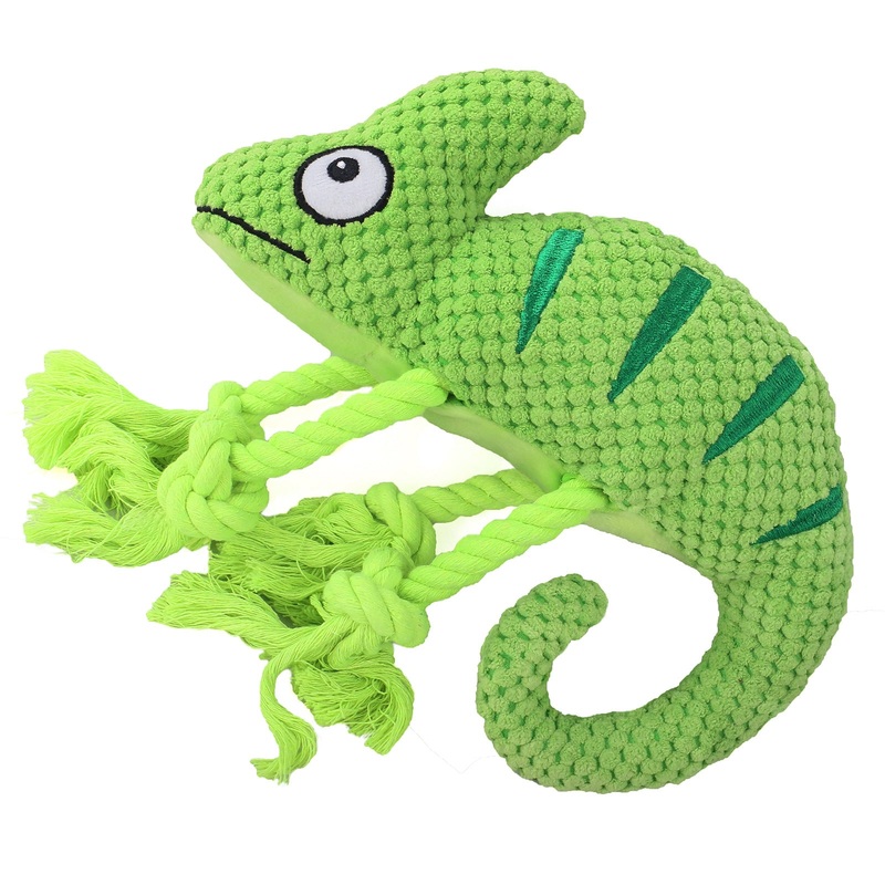 2 Pcs Green Interactive Plush Chameleon Dog Toy with Squeaker & Rope Legs – Durable Chew Toy for Medium/Large Dogs, Teeth Cleaning Texture, Machine Washable (10.2in)