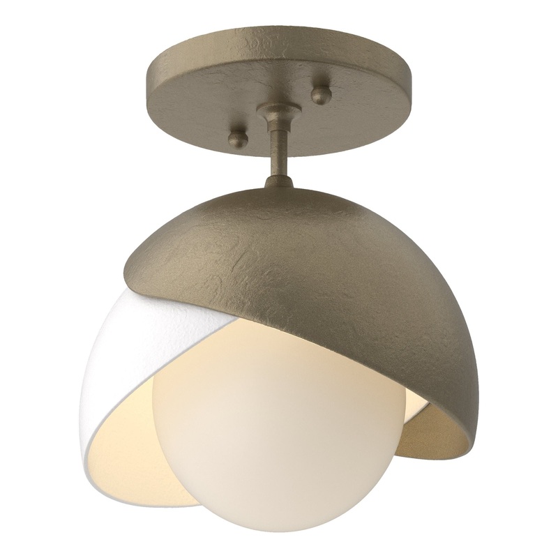 Brooklyn 1-Light Double Shade Semi-Flush Soft Gold White