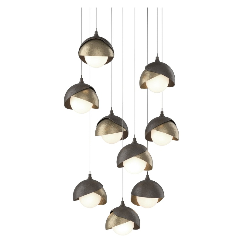 Brooklyn 9-Light Double Shade Pendant Dark Smoke Soft Gold