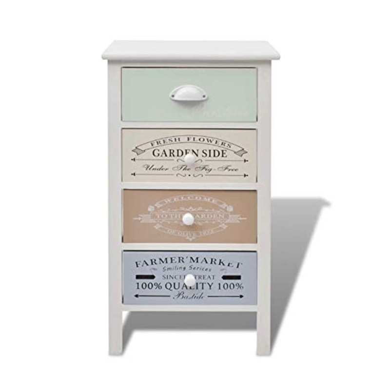 Cassettiera Stretta Vintage,Comodino 4 Cassetti Mobili Cassettiera Decape Armadietto Chic in Classico per Camera da Letto e Bagno, Home Decor 38 x 28 x 72 cm