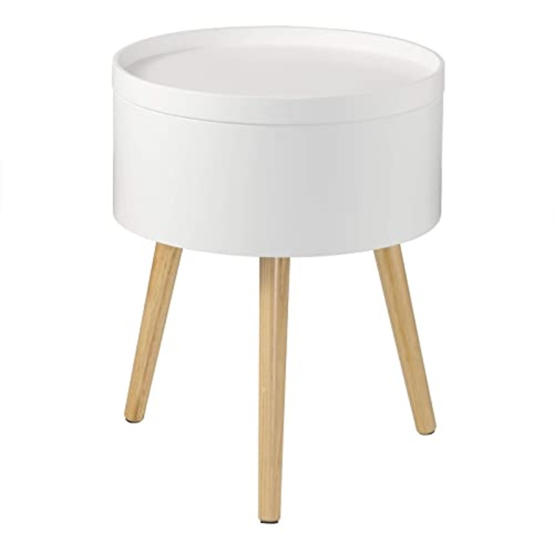 EUGAD Comodino Contenitore Tavolino per Salotto Comodini Bianco Rotondo Camera da Letto Gambe in Legno 38x38x48,5cm 0075ZZ