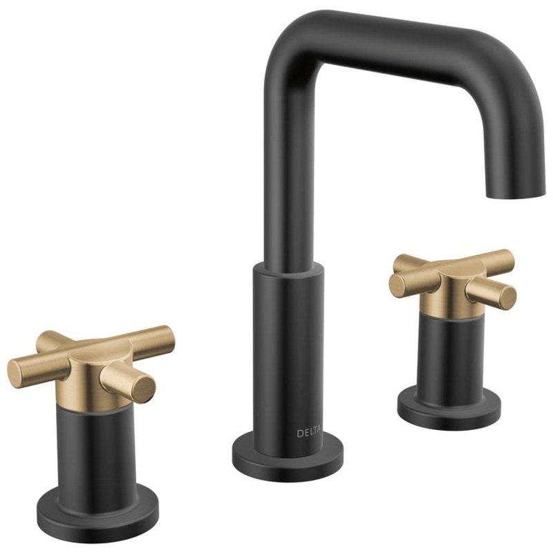 Lavatory Faucet Nicoli Widespread 6-16 Inch Spread 2 Lever ADA WaterSense Matte Black/Brilliance Champagne Bronze 1.2 Gallons per Minute 8-1/8 Inch