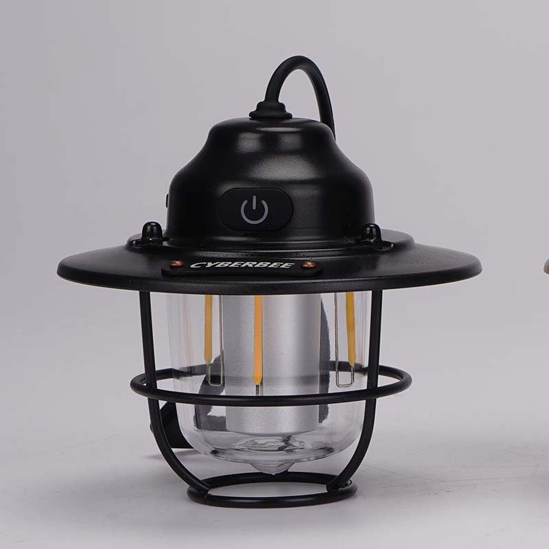 Retro LED Camping Lantern with Multiple Light Modes – USB Rechargeable, Hanging Design(black)