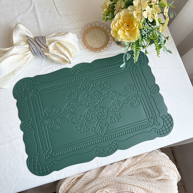 4 pcs Decorative Faux Leather Placemats – Unique Shape, Beautiful Packaging (Dark green)