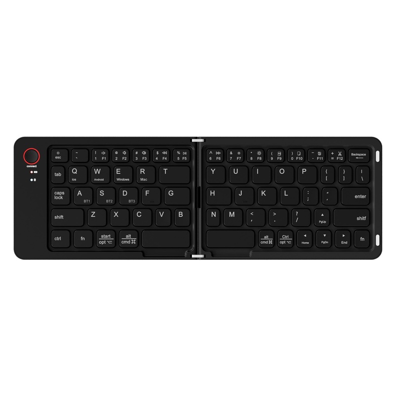 Black Ultra-Slim Foldable Bluetooth Keyboard – Portable Wireless Rechargeable Travel Keyboard for iOS Android Windows Devices