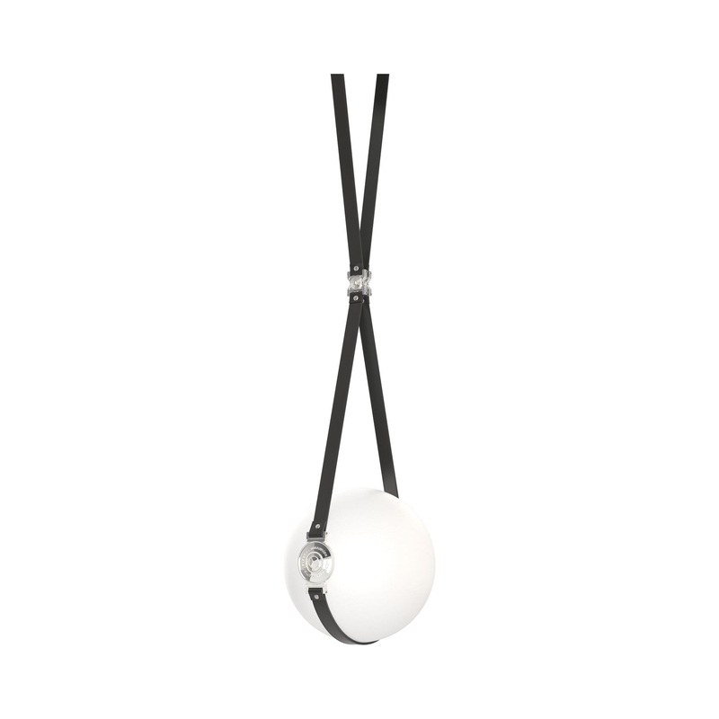 Derby Small LED Pendant Black Polished Nickel with Black Leather Hubbardton Forge Branded Plate