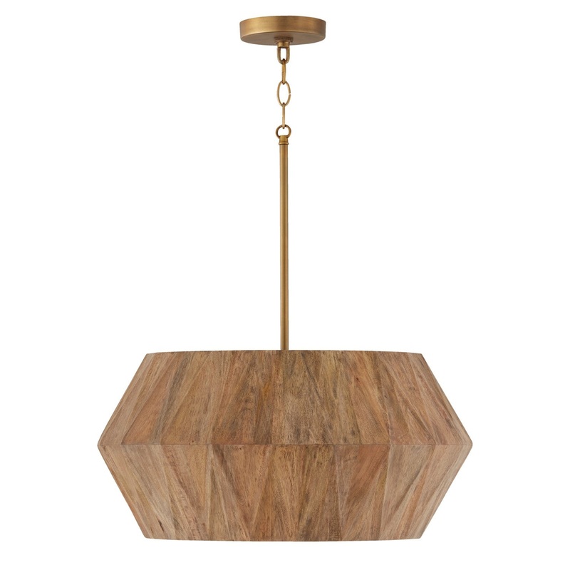 Four Light Pendant from the Nadeau Collection in Light Wood and Patinaed Brass Finish by Capital Lighting