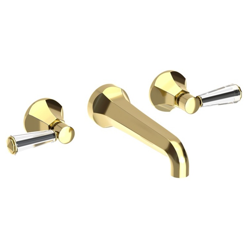 Lavatory Faucet Metropole Wall Mount 8 Inch Spread 2 Lever ADA WaterSense Forever Brass/Crystal PVD 1.2 Gallons Per Minute Brass/Crystal Less Drain Spout Reach 7-1/2 Inch