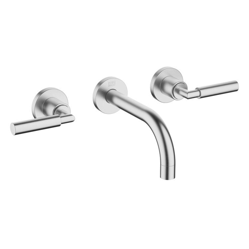 Lavatory Faucet TARA Wall Mount Mixer 2 Lever ADA WaterSense Brushed Chrome 1.2 Gallons per Minute Less Drain 3 Hole