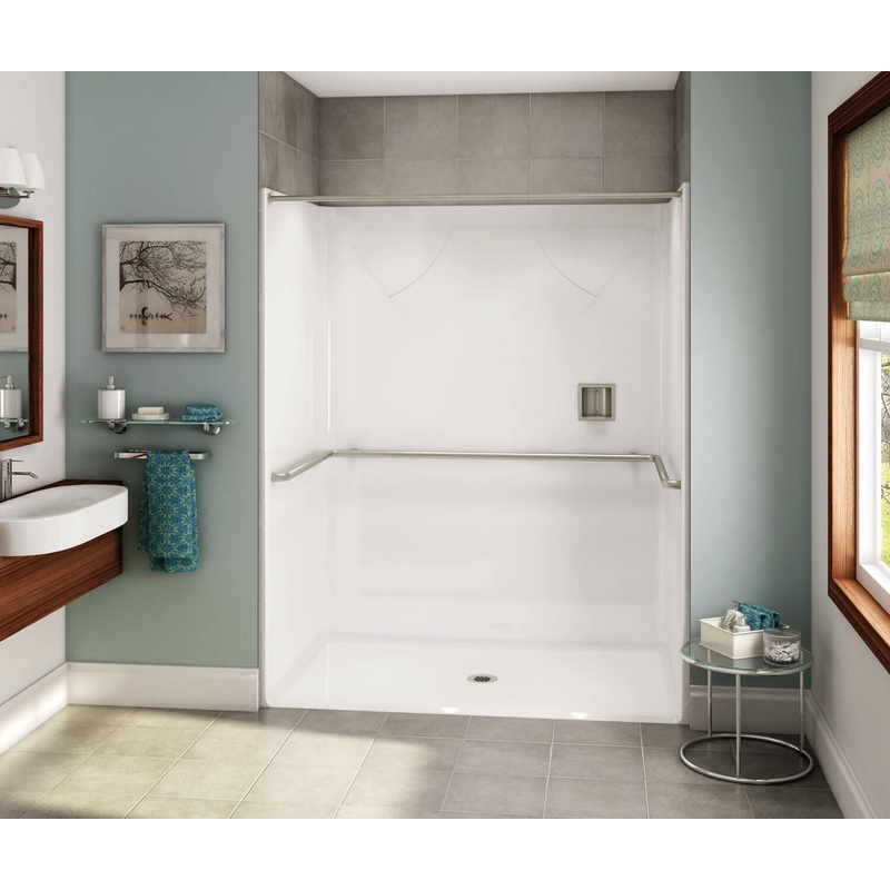 MAAX 106079-000-002-114 OPS-6036-RS – ADA U-Bar AcrylX Alcove Center Drain One-Piece Shower in White