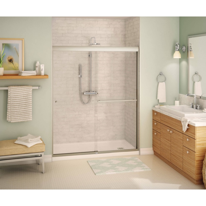 MAAX 135672-900-305-000 Aura 55-59 x 71 in. 8 mm Bypass Shower Door for Alcove Installation with Clear glass in Brushed Nickel
