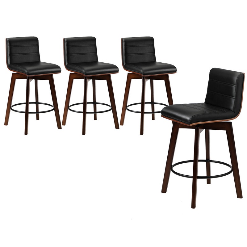 Oikiture 4x Wooden Bar Stools Swivel Chairs PU Leather