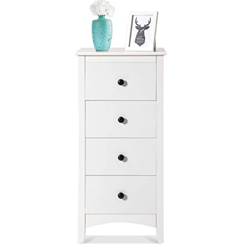 Q-HL Comodino Cabinetto Bianco Comodino con 4 Cassetti Cassettiera con Gambe in Legno Credenza per Camera da Letto Bagno Soggiorno Vivaio, 45 X 45 X 94 Cm